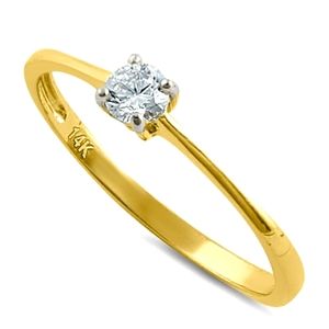 - Solid 14K Gold Small Solitaire CZ Ring